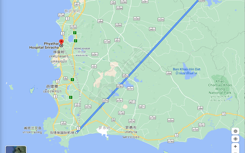乌塔保国际机场与帕耶泰医院相距并不远
