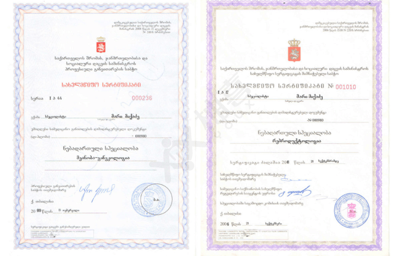 Mari Mikadze医生获得的证书