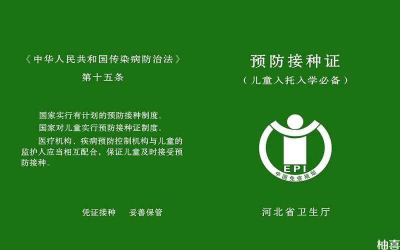河北省儿童预防接种证图片
